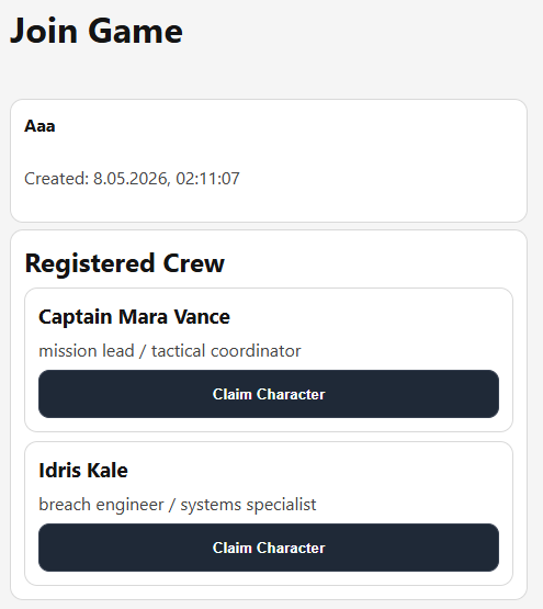 Join screen with crew roles